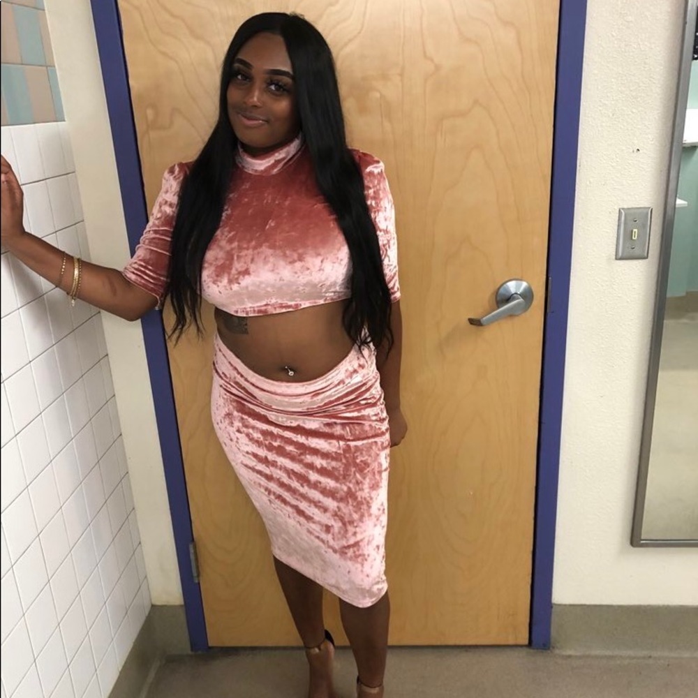 Pink suede two piece